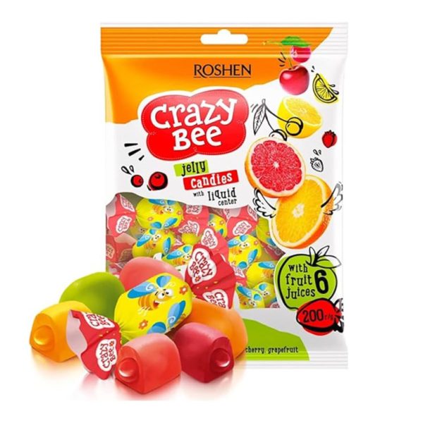 آبنبات میوه ای ژله ای روشن مدل Crazy Bee با طعم های مختلف بسته 1کیلویی
