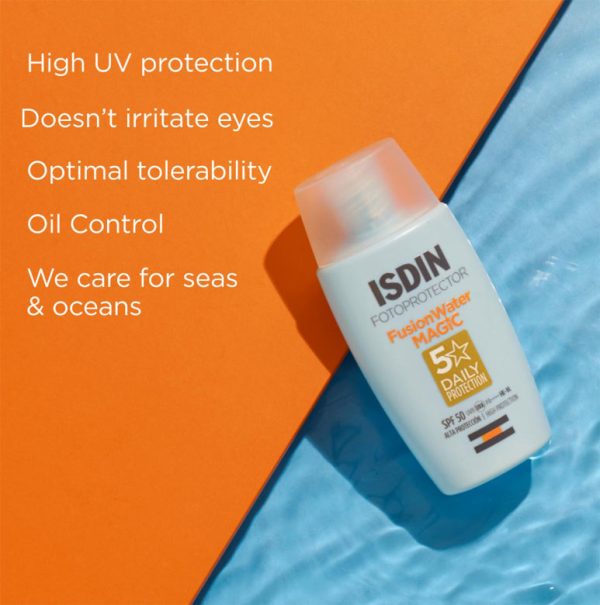 کرم ضد آفتاب بی رنگ ایزدین مدل فیوژن واتر مجیک SPF50