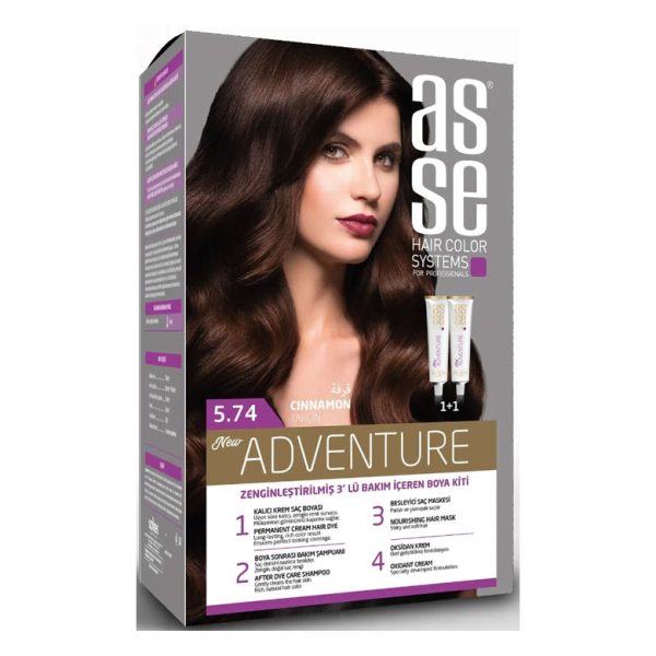 کیت رنگ مو بدون آمونیاک آسه ASSE مدل Adventure شماره 5.74