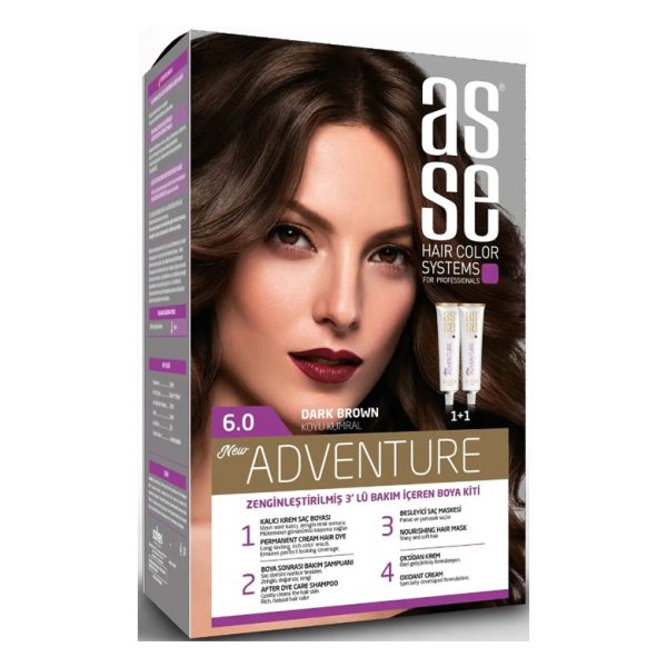 کیت رنگ مو بدون آمونیاک آسه ASSE مدل Adventure شماره 6.0
