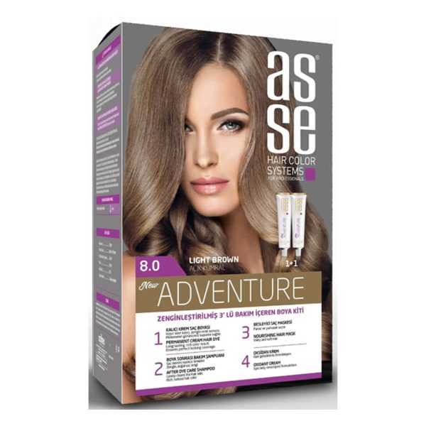 کیت رنگ مو بدون آمونیاک آسه ASSE مدل Adventure شماره 8.0